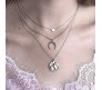 3 Layer Step Multi Layered Necklace Latest Western With Charms Heart Moon Crest World Map Chain in Silver Plated for Women