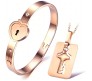 Stainless Steel Heart Lock Bracelet and Key Pendant Rose Gold Pendant Set for Couples Jewellery Set Valentine Gift For Couple