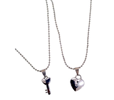 Heart Lock and Key Couple Pendant Necklace Love Locket with 2 Chain Jewellery Pairs for Couples in Love Gift for Valentine Anniversary for Girls