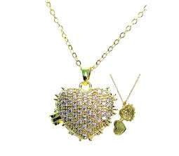 Heart Shape Photo Frame with Rhinestone Openable Memory Locket Gold Chain Necklace Valentine Anniversary Birthday Gift for Girls and Women