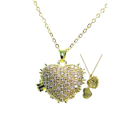 Heart Shape Photo Frame with Rhinestone Openable Memory Locket Gold Chain Necklace Valentine Anniversary Birthday Gift for Girls and Women