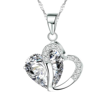 Heart Shape Pendant Love with Clear Crystals Silver Plated Necklace Jewellery for Girls and Women Heart Shape Pendant Love with Clear Crystals Silver Plated Necklace Jewellery for Girls and Women