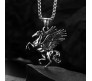 Silver Pegasus Goodluck Charm Galloping Shiny Horse Wings Flying Freedom Stainless Steel with Long 24inch Round Box Chain Necklace Accessories for Men & Women