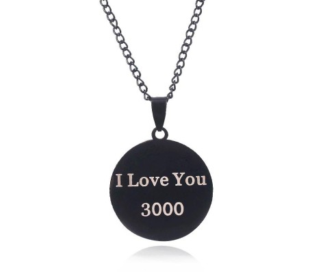 Superhero Iron Man Inspired I Love You 3000 Black Pendant Necklace Fashion Jewellery Accessory for Men and Women