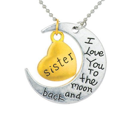 I Love You To The Moon And Back Sister Silver Gold Pendant Necklace Rasksha Bandha Bhai Dooj Gift for Men and Women