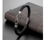 Black Leather Infinity Bracelet for Men Stainless Steel Magnetic Clasp Stylish Thread Braided Wristband Casual Wear Fashion Accessory Men's Traditional Jewellery B1
