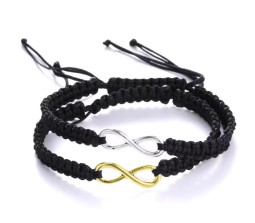 Couple Infinity Bracelet for Couple with Gold Silver Charm Love Black Thread Bracelet Adjustable for Men and Women