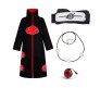 Akatsuki Unisex Long Cloak Robe Coat Dress Itachi Cosplay Costume Uniform Cape Necklace Headband and Ring Combo Black, L