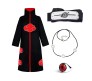 Akatsuki Unisex Long Cloak Robe Coat Dress Itachi Cosplay Costume Uniform Cape Necklace Headband and Ring Combo Black, XL