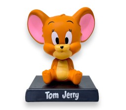 Jerry From Tom & Jerry Cartoon Bobble Head for Car Dashboard with Mobile Holder Action Figure Toys Collectible Bobblehead Showpiece For Office Desk Table Top Toy For Kids and Adults Multicolor