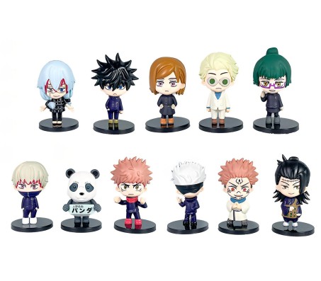 Set of 11 Jujutsu Kaisen Chibi Anime Figures 7-8 cm for Car Dashboard, Cake Decoration, Office Desk and Study Table Multicolor