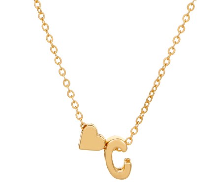 Gold Plated Initial C Pendant Necklace With Heart For Women Dainty Alphabet Necklaces With Adjustable Chain Letter Chains Gifts Alphabets Name Women N Girls