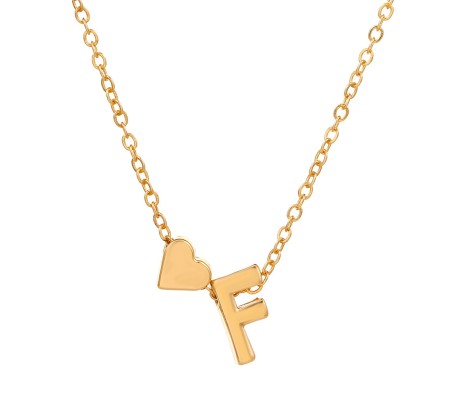 Gold Plated Initial F Pendant Necklace With Heart For Women Dainty Alphabet Necklaces With Adjustable Chain Letter Chains Gifts Alphabets Name Women N Girls
