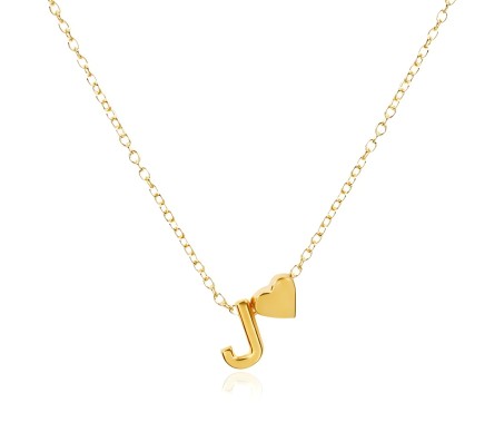 Gold Plated Initial J Pendant Necklace With Heart For Women Dainty Alphabet Necklaces With Adjustable Chain Letter Chains Gifts Alphabets Name Women N Girls