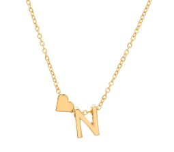 Gold Plated Initial N Pendant Necklace With Heart For Women Dainty Alphabet Necklaces With Adjustable Chain Letter Chains Gifts Alphabets Name Women N Girls