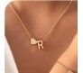Gold Plated Initial R Pendant Necklace With Heart For Women Dainty Alphabet Necklaces With Adjustable Chain Letter Chains Gifts Alphabets Name Women N Girls