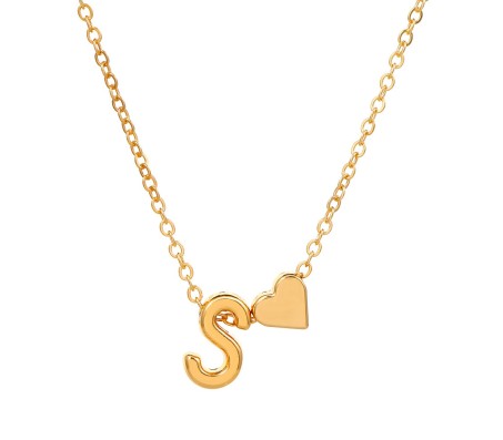 Gold Plated Initial S Pendant Necklace With Heart For Women Dainty Alphabet Necklaces With Adjustable Chain Letter Chains Gifts Alphabets Name Women N Girls