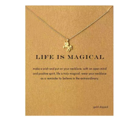 Card + Life is Magical Unicorn Symbol Magic Pendant Necklace for Girls and Women