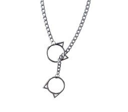 Cat Necklace Slip Chain for Pet Lovers Stainless Steel Punk Gothic Cuban Slip Chain Choker Adjustable Long Lariat Y-Necklace Jewelry for Women