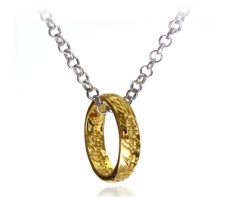 Lord of the Rings Inspired Ring Pendant Gold Plated Carved Words LOTR Necklace Jewelry For Men and Women