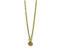  Fashion Daisy Pendant Necklace for Women and Girls, Pink Colour Flower Small Charm Pendant Gold Plated Chain Necklace