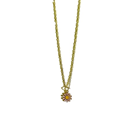  Fashion Daisy Pendant Necklace for Women and Girls, Pink Colour Flower Small Charm Pendant Gold Plated Chain Necklace