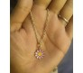  Fashion Daisy Pendant Necklace for Women and Girls, Pink Colour Flower Small Charm Pendant Gold Plated Chain Necklace