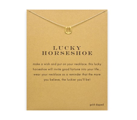 Card + Lucky or For Luck Horse Shoe Symbol Pendant Necklace for Girls and Women
