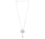 Fashion Crystal Silver Long Chain Stylish Pendant Necklace in Fancy Maple Leaf with Pearl Design Jewelry Party or Daily Casual Wear for Women and Girls White Silver