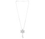 Fashion Crystal Silver Long Chain Stylish Pendant Necklace in Fancy Maple Leaf with Pearl Design Jewelry Party or Daily Casual Wear for Women and Girls White Silver