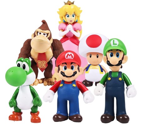 Set of 6 Super Mario Brothers Luigi Action Figure 14-11 cm for Car Dashboard, Cake Decoration, Collectible and Study Table Multicolor