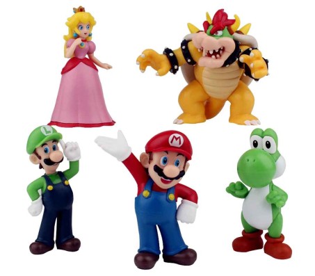 Set of 5 Super Mario Brothers Luigi Action Figure 9.5-10 cm Game Figures Collectible Toy Figurines Multicolor