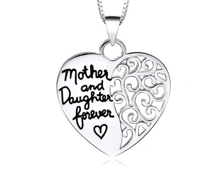 Mother and Daughter Forever Heart Pendant 925 Sterling Silver Necklace for Women