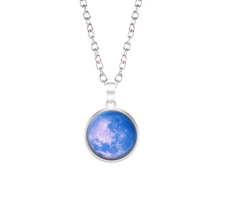 Glow In The Dark Moon Pendant Enchanted Moonstone Necklace Chain Moon Surface Gift For Women and Girls G1