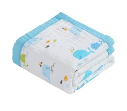 Pure Organic Cotton 6 Layer Muslin Blanket for Newborn Baby is Ultra-Soft Swaddling Towel for Newborns and Toddlers Size 107 x100 cm for 0-3 Years Boy And Girl Whale Multicolor