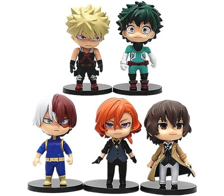 My Hero Academia Action Figure Set of 5 Size 10cm Anime Miniature Toy for Car Dashboard, Decoration, Cake Topper, Office Desk & Study Table Multicolor