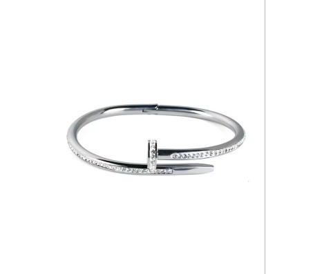 Bracelet Silver Plated Hammer Nail Zircon AD Studded Stainless Steel Hand Bracelet Valentine Special For Women Girls