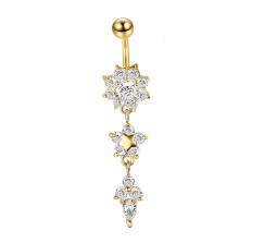 Belly Button Rings Belly 316L Stainless Steel Gold Flower Shape 3 Layer Rhinestone Non Piercing Navel Artificial Belly Rings for Women Girls