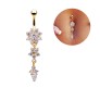 Belly Button Rings Belly 316L Stainless Steel Gold Flower Shape 3 Layer Rhinestone Non Piercing Navel Artificial Belly Rings for Women Girls