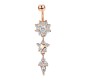 Belly Button Rings Belly 316L Stainless Steel Rose Gold Flower Shape 3 Layer Rhinestone Non Piercing Navel Artificial Belly Rings for Women Girls