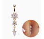 Belly Button Rings Belly 316L Stainless Steel Rose Gold Flower Shape 3 Layer Rhinestone Non Piercing Navel Artificial Belly Rings for Women Girls