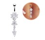 Belly Button Rings Belly 316L Stainless Steel Silver Flower Shape 3 Layer Rhinestone Non Piercing Navel Artificial Belly Rings for Women Girls