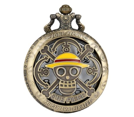 Anime One Piece Luffy Skull Pocket Watch Antique Vintage Classic Retro Metal Keychain Key Chain for Car Bikes Key Ring