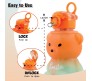 Plastic Teddy Bear Water Bottle for Kids, Push Button Water Bottle with Straw, Sipper Bottle for Kids with Adjustable Strap and Stickers 650ml, Orange Blue, 3+Years (Pack of 1)