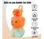 Plastic Teddy Bear Water Bottle for Kids, Push Button Water Bottle with Straw, Sipper Bottle for Kids with Adjustable Strap and Stickers 650ml, Orange Blue, 3+Years (Pack of 1)