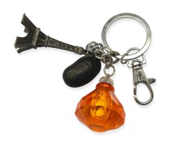 Glow in Dark Orange Diamond Design With Metal Eiffel Tower Paris Key Chain and Message Seed Keychain for Girls / Woman Key Ring
