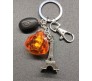 Glow in Dark Orange Diamond Design With Metal Eiffel Tower Paris Key Chain and Message Seed Keychain for Girls / Woman Key Ring