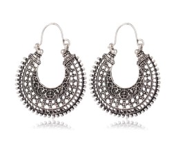 Boho Style Oxidised Silver Hoop Earrings Ethnic Tribal Antique Style