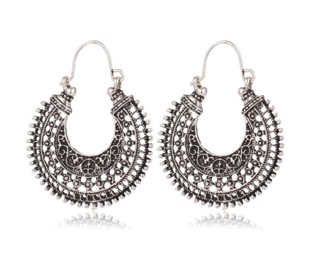 Boho Style Oxidised Silver Hoop Earrings Ethnic Tribal Antique Style