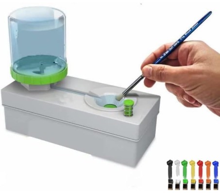 Paint Brush Cleaner & Rinser - Fresh Water Cycle, Dispenser & Drain Button - Acrylic, Watercolor, Oil Paints - Cleaning Tool for Kids & Adults (Paint Station Water, Brush Cleaner Set)